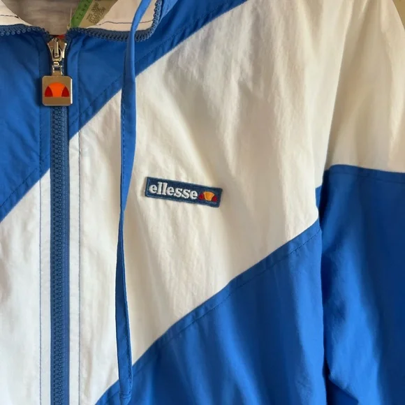 RARE NWT VINTAGE Ellesse Blue and White Windbreaker Jacket & Pant Set